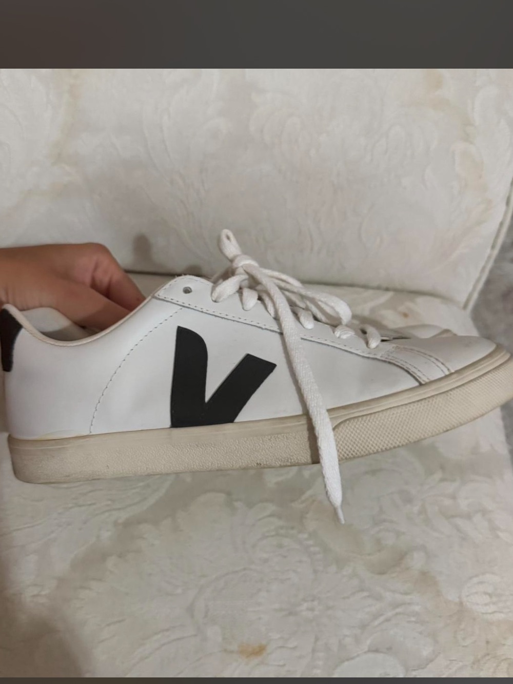Veja White Leather Sneaker with Black V Logo